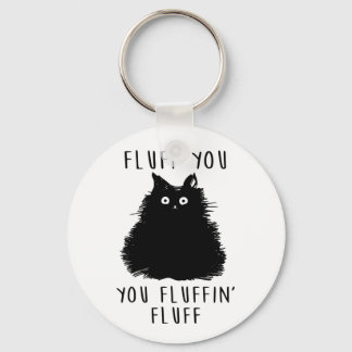Fluff You Black Cat Teckning Nyckelring
