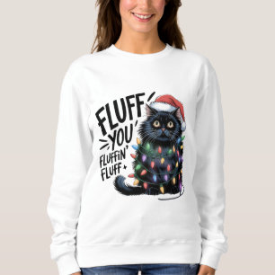 "Fluff You", svart katt jul-Ljus T Shirt
