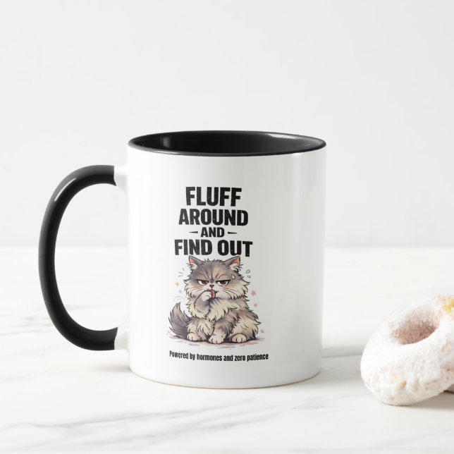 Fluffa runt och ta reda på Perimenopaus Kaos Katt Mugg (Med munk)