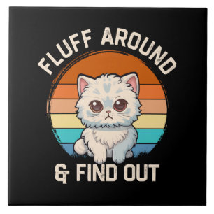 Fluffa runt och ta reda på rolig retro katt kakelplatta