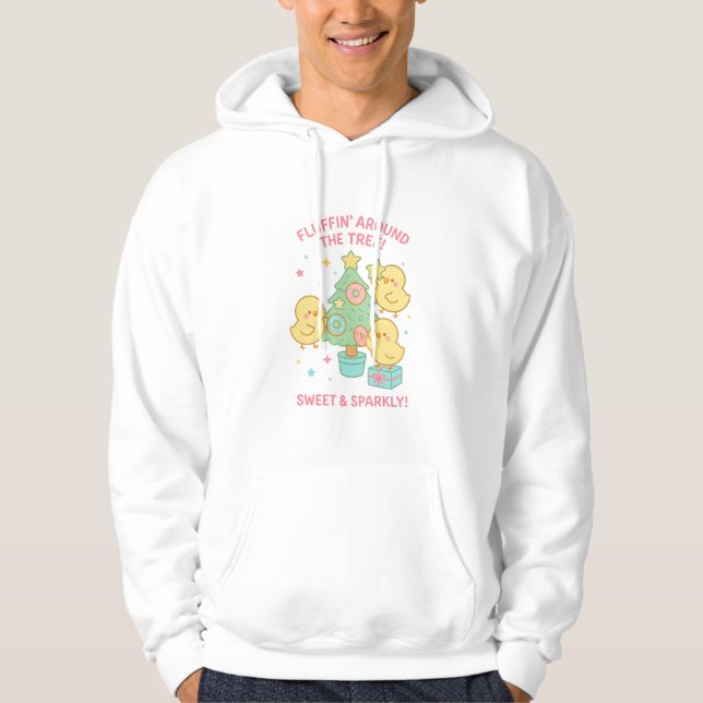 Fluffar runt julgranens kycklingar jul  hoodie (Framsida)