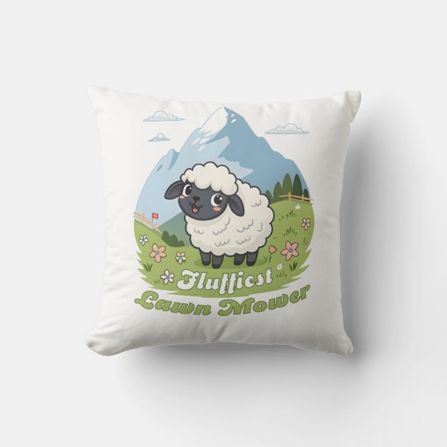 Fluffiest Lawn Mower – Adorable Blacknose Sheep Kudde (Framsida)