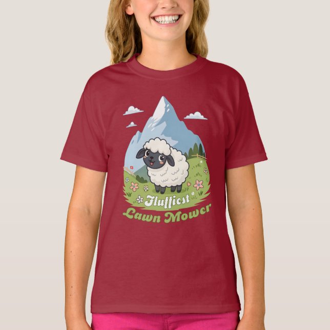 Fluffiest Lawn Mower – Adorable Blacknose Sheep T Shirt (Framsida)