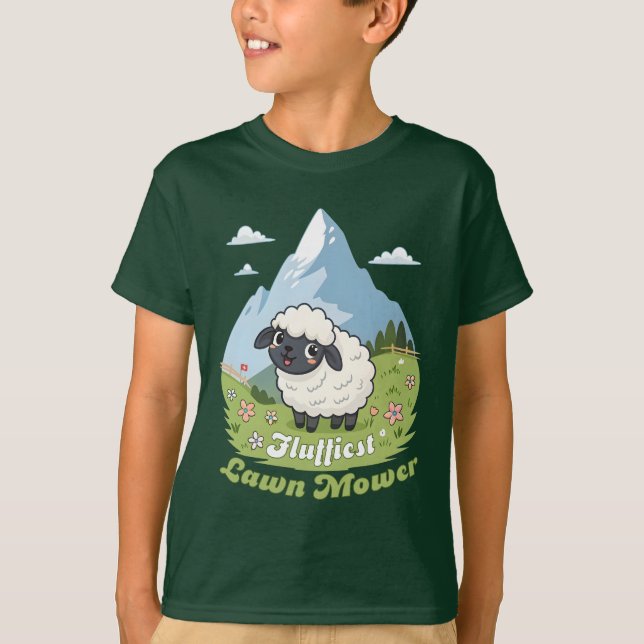 Fluffiest Lawn Mower – Adorable Blacknose Sheep T Shirt (Framsida)