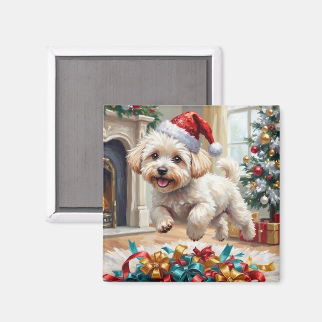 Fluffig Bichon Frise Hund Glad Jul Magnet (Front/Back)