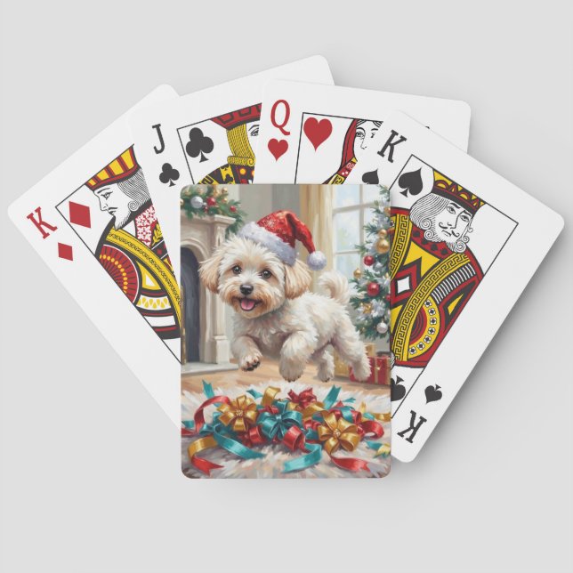 Fluffig Bichon Frise Hund Glädjerik Jul Casinokort (Baksidan)