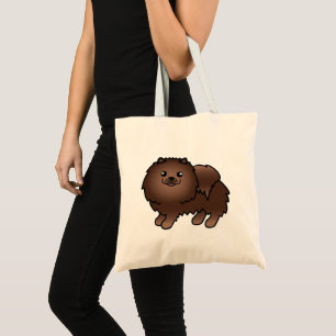 Fluffig Brun Tecknad Pomeranian Hund Tygkasse