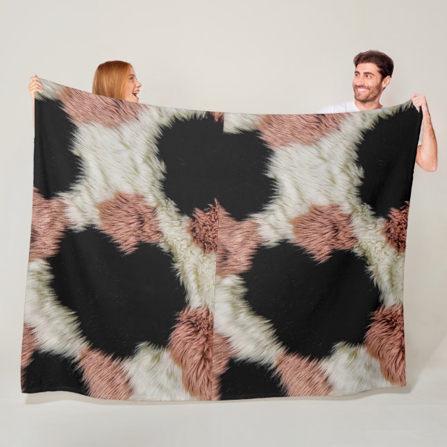Fluffig Fals Päls Abstrakt Ko Print - Mysig Pastel Fleecefilt (På plats)