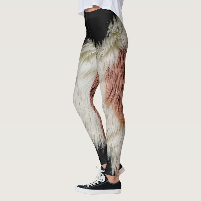 Fluffig Fals Päls Abstrakt Ko Print - Mysig Pastel Leggings (Vänster)