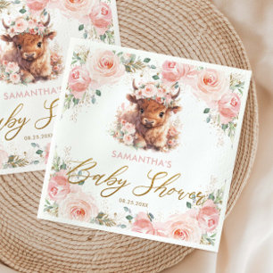 Fluffig Highlandko Rosa Blommig Bebisdusch Pappersservett