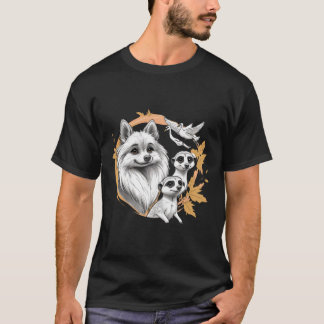 Fluffig hund med surikater och fåglar t shirt