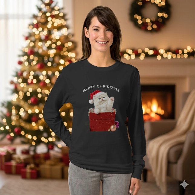 Fluffig julkatt Santa hatt T-Shirt (Skapare uppladdad)