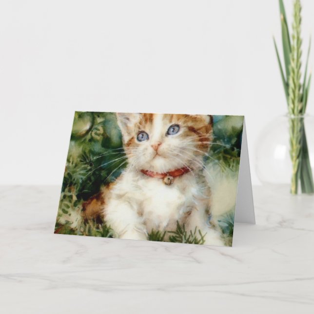 Fluffig julkatt Vattenfärg Kort (Framsida)