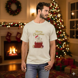 Fluffig julkatts T-shirt med tomtehatt