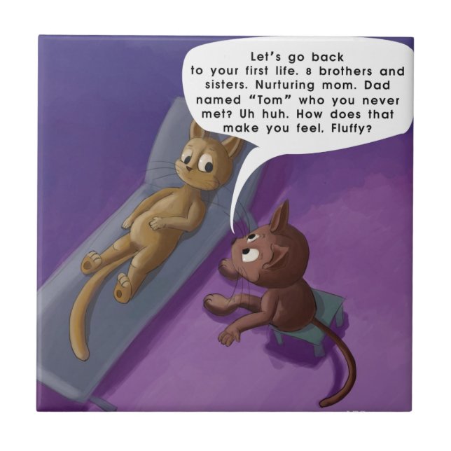 Fluffig katt i terapi - skojig kattserie kakelplatta (Framsidan)