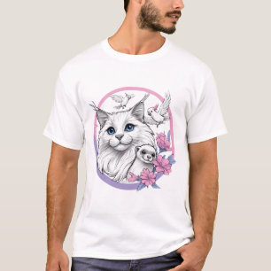 Fluffig katt med iller och kakaduor t shirt