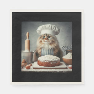 Fluffig katt som bakar en tårta pappersservett