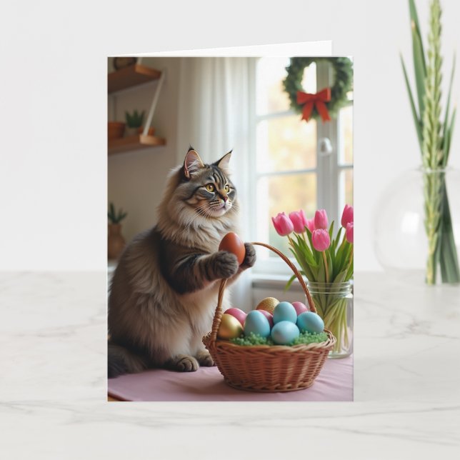 Fluffig katt vår Ovum-kort Kort (Framsida)
