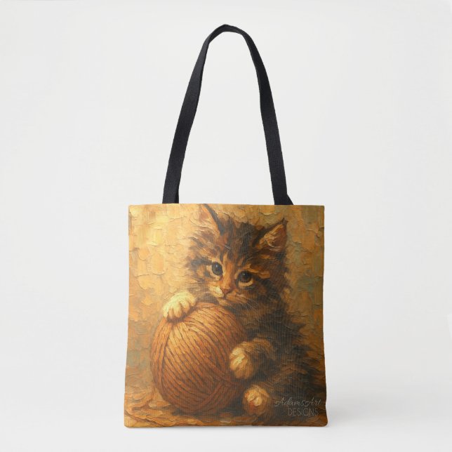 Fluffig kattunge med garnboll – Impressionist Tygkasse (Framsida)