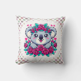 Fluffig koala med blomkrona kudde