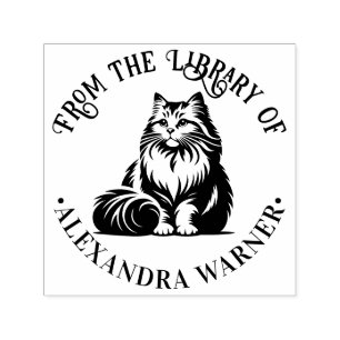 Fluffig Långhårig Katt Sittande #1 Biblioteksbok N Självfärgande Stämpel