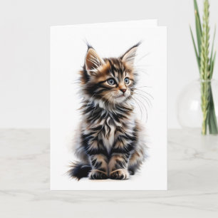 Fluffig långhårig Maine Coon katt tom hälsning Kort