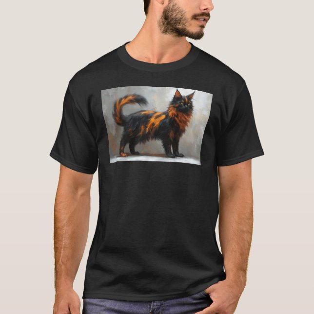 Fluffig Maine Coon katt  T Shirt (Framsida)