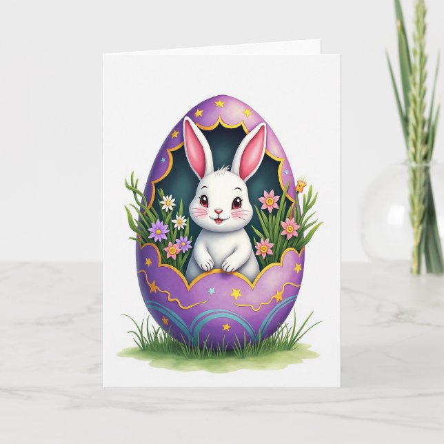 Fluffig Påskkort med Kaninägg Kort (Framsida)