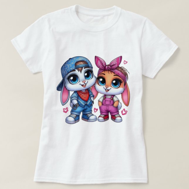 👕🐰Fluffig & Puffig Kanin Dam Basic  T Shirt (Design framsida)