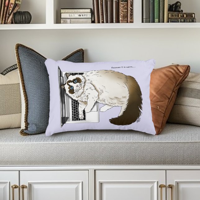Fluffig Ragdoll Katt Lavendel Bärbar Dator Rolig Prydnadskudde (Skapare uppladdad)