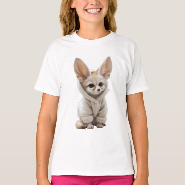 Fluffig Robe Fennec Fox Barn T Shirt (Framsida)