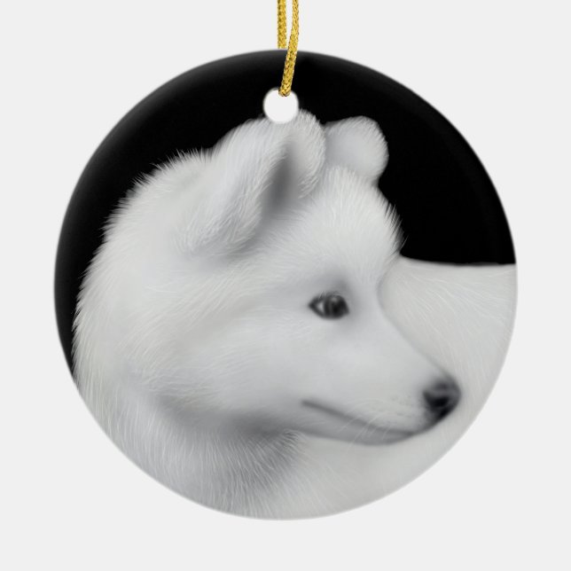 Fluffig Samoyedhundprydnad Julgransprydnad Keramik (Framsidan)