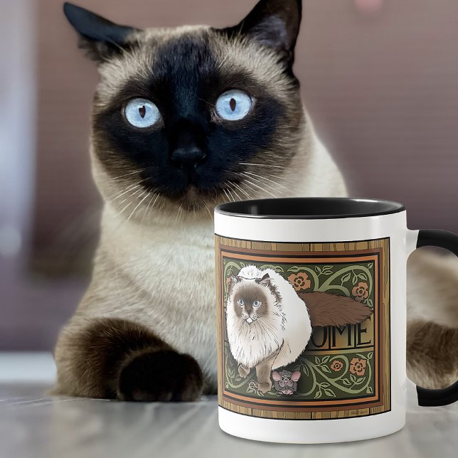Fluffig siamesisk kattmus i vintage-stil välkomsti mugg (Skapare uppladdad)