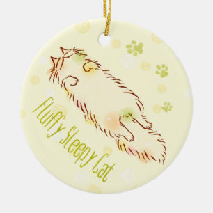 Fluffig sömnig katt julgransprydnad keramik