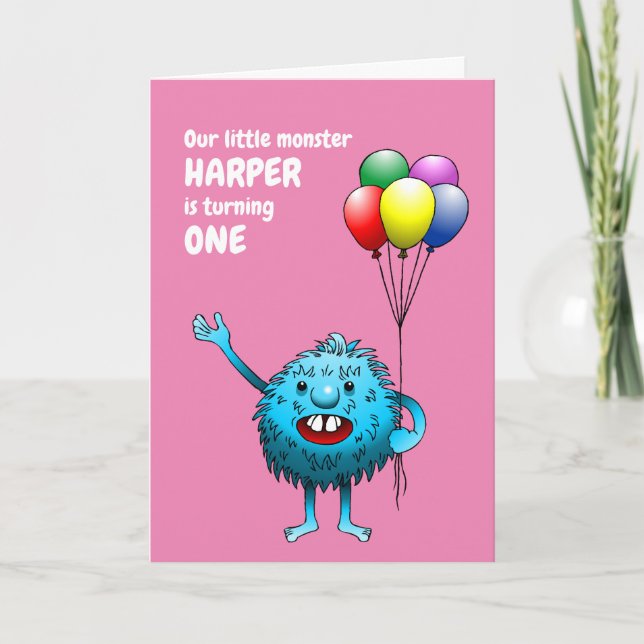 Fluffig Söt Blå Monster Födelsedagsinbjudan Inbjudan (Framsida)