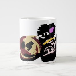 Fluffig svart katt Jack o Lantern kul Jumbo Mugg