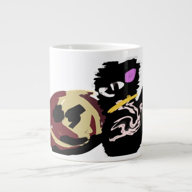 Fluffig svart katt Jack o Lantern kul  Jumbo Mugg (Framsidan)