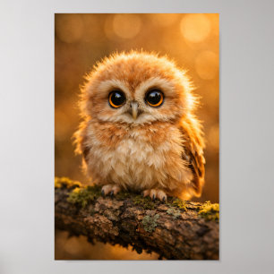Fluffig Ugglebaby på Gren Skog Vilda Djur Plantsko Poster