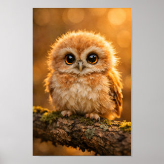 Fluffig Ugglebaby på Gren Skog Vilda Djur Plantsko Poster