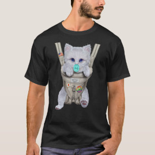 Fluffig vit katt med napp i barnvagn t shirt