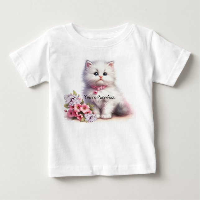 Fluffig Vit Kattunge Du är Purr-fekt T Shirt (Framsida)