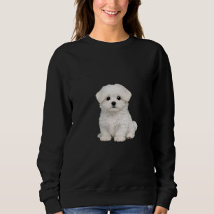 Fluffig Vit Malteser Valp Porträtt Söt Hund Älskar T Shirt