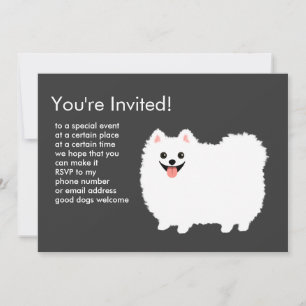 Fluffig vit Pomeranian Inbjudningar