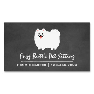 Fluffig vit Pomeranian Visitkortmagnet