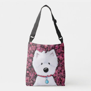 Fluffig Westie Blommiga Intryck Axelväska