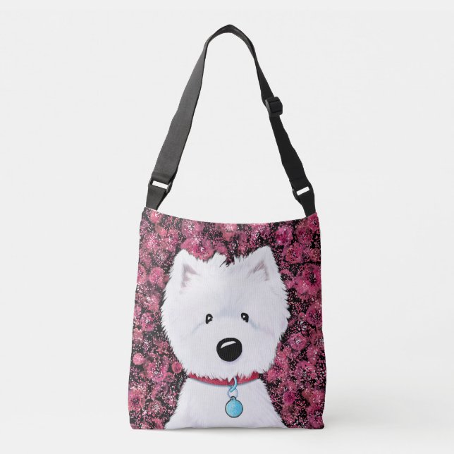 Fluffig Westie Blommiga Intryck Axelväska (Framsida)
