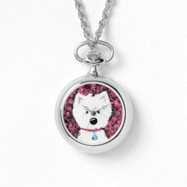 Fluffig Westie Roser Halsbandsur Armbandsur