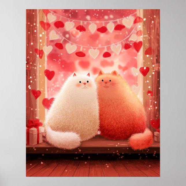 Fluffiga Alla Hjärtansdags Katter Poster (Framsidan)