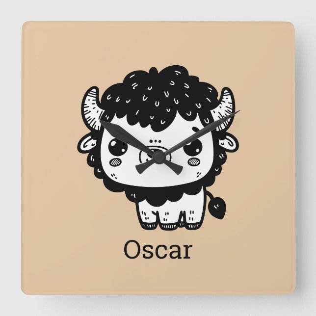 Fluffiga Bisonbebis - Kawaii Bondgårdsdjur Konst Fyrkantig Klocka (Framsida)