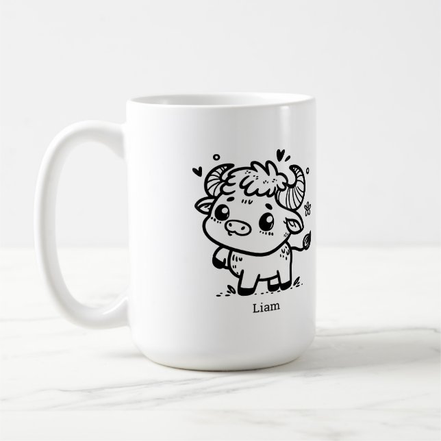 Fluffiga Buffalo Baby - Kawaii Gårdsdjur Kaffemugg (Vänster)